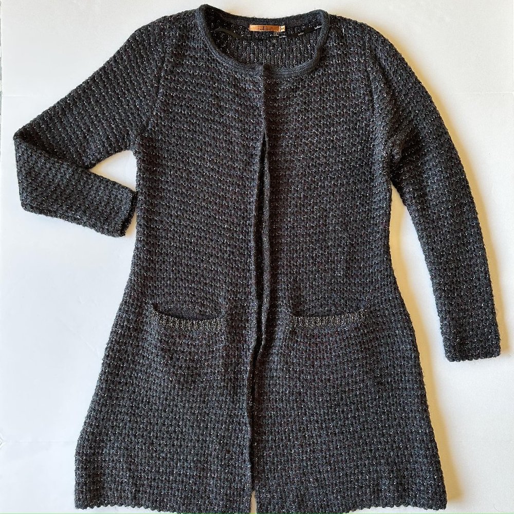 Belldini Cardigan Women Size M Open Jacket Black Long Sleeve Sweater Pocket Knit